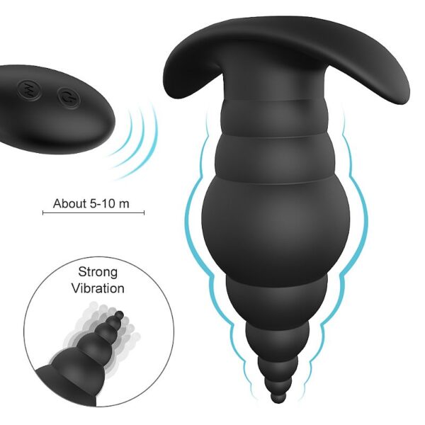 Plug Anal Recarregável Em Silicone Escalonado Com 9 Modos de Vibração e Controle Remoto Sem Fio 9 cm x 3,5 cm - Cupid-RCT S-Hande - Image 2