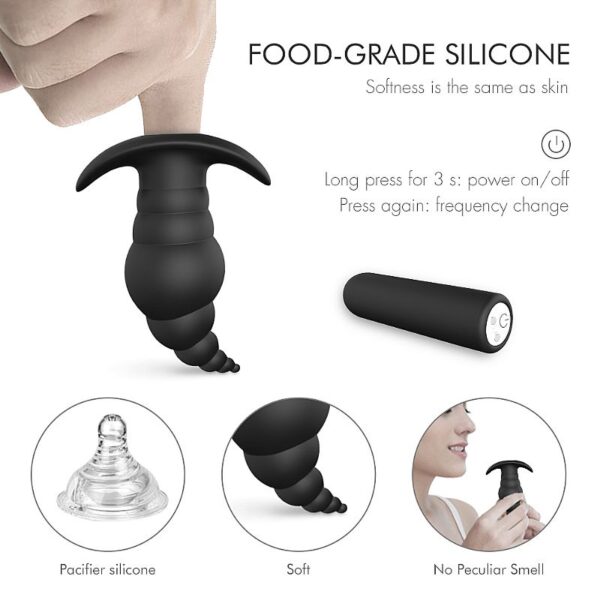 Plug Anal Recarregável Em Silicone Escalonado Com 9 Modos de Vibração e Controle Remoto Sem Fio 9 cm x 3,5 cm - Cupid-RCT S-Hande - Image 3