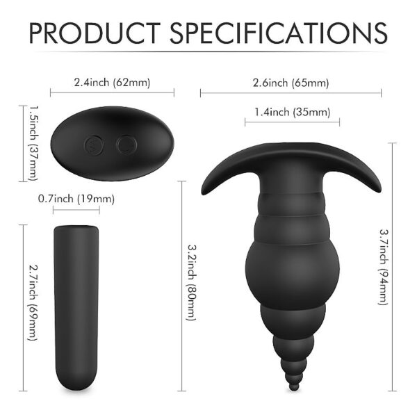 Plug Anal Recarregável Em Silicone Escalonado Com 9 Modos de Vibração e Controle Remoto Sem Fio 9 cm x 3,5 cm - Cupid-RCT S-Hande - Image 4