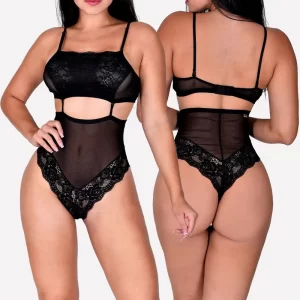 Body em Tule e Renda que Se Transforma em Conjunto de Top e Hot Pant Alucinante - Sensualle