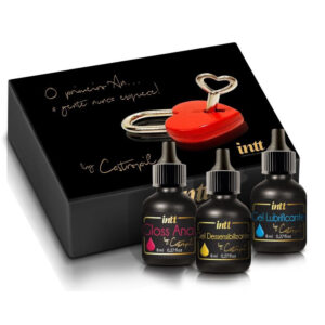 Kit Meu Primeiro Anal Com Aroma de Blueberry - Dessensibilizante Para Tirar o Desconforto, Gloss Beijável e Lubrificante - Intt