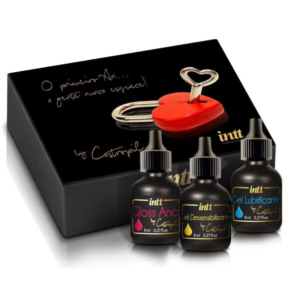 Kit Meu Primeiro Anal Com Aroma de Blueberry - Dessensibilizante Para Tirar o Desconforto, Gloss Beijável e Lubrificante - Intt