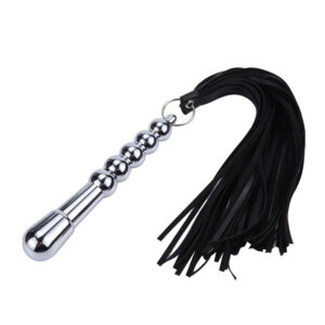 Plug Anal Em Aço 17 cm x 2,7 cm E Chicote em Camurça com 12 Tiras de 25 cm - Bondage Kits