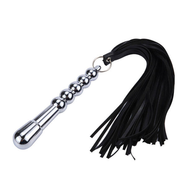Plug Anal Em Aço 17 cm x 2,7 cm E Chicote em Camurça com 12 Tiras de 25 cm - Bondage Kits