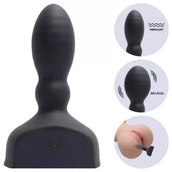 Plug Anal Recarregável Inflável Com Controle Remoto Sem Fio e 12 Modos de Vibração 11 cm x 3,5 cm - Harriet Pretty Love - Imagem 3