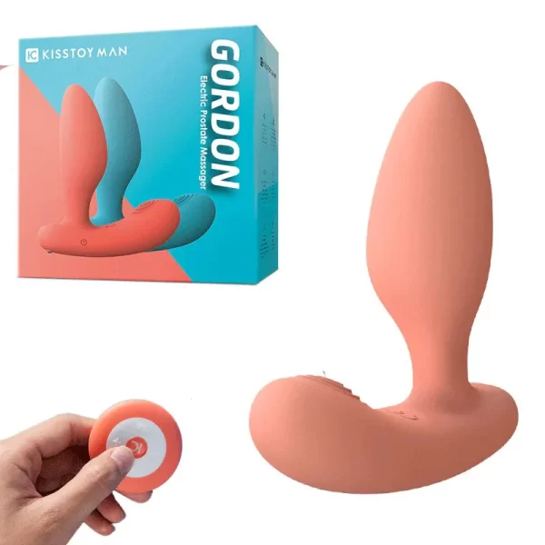 Vibrador Massageador de Próstata e Períneo com 2 Motores Recarregável Em Silicone Com 10 Modos de Vibração e Controle Remoto Sem Fio - Gordon Kisstoy Man