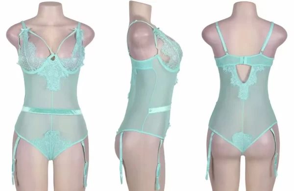 Body Katherine Fio Dental Em Tule Com Liga e Renda Com Aro e Detalhes de Strass no Busto - Sanfer - Image 6