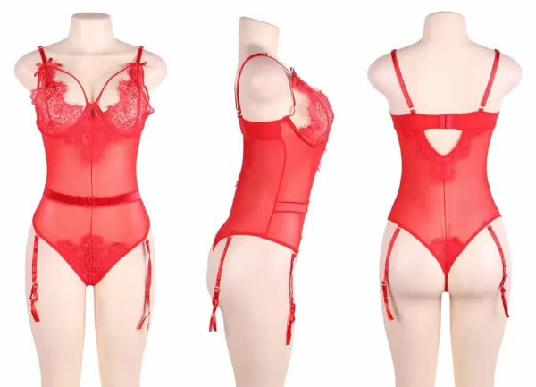 Body Katherine Fio Dental Em Tule Com Liga e Renda Com Aro e Detalhes de Strass no Busto - Sanfer - Image 2