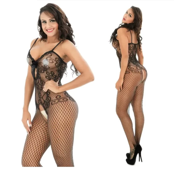 Macacão Arrastão Com Abertura Íntima Sexy Lace - Sanfer