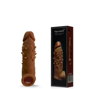 Capa Peniana com Cerdas Massageadoras de 16,5 cm x 4 cm com Extensor de 4 cm Realístico com Argola para o Escroto - Top Notch