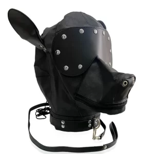 Capuz Com Focinho Orelhas e Guia Dog Leather em Couro Sintético - 3R