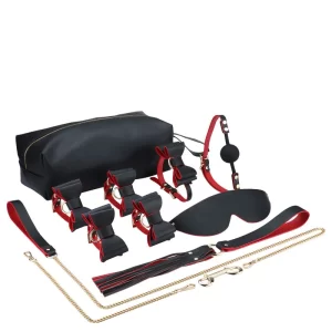 Kit Bondage Sado Com Detalhes em Borboleta E Estojo Em Couro Sintético Com 8 Peças - Bondage Kits 3R