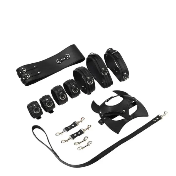 Kit Bondage Sado Em Couro Sintético Com 7 Peças - Bondage Kits 3R