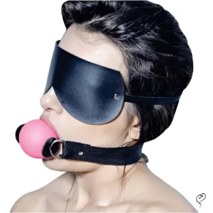 Kit Mordaça Bola de Borracha com Regulagem e Venda em Couro Sintético Sexy Glam - Innamorata