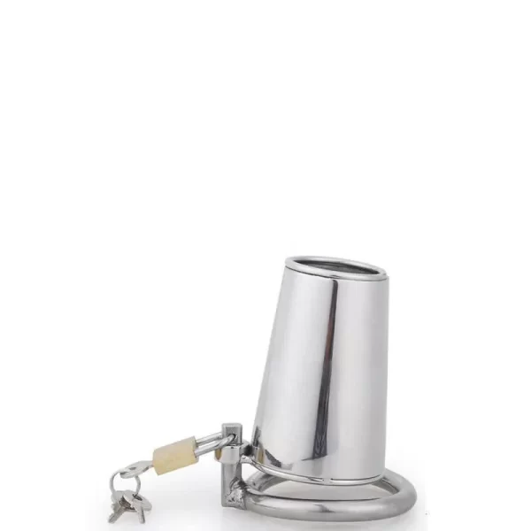 Cinto de Castidade Masculino em Aço Inoxidável Modelo Fechado Com Abertura na Ponta Com Anel Para Escroto e Cadeado - Male Chastity Device - Image 5