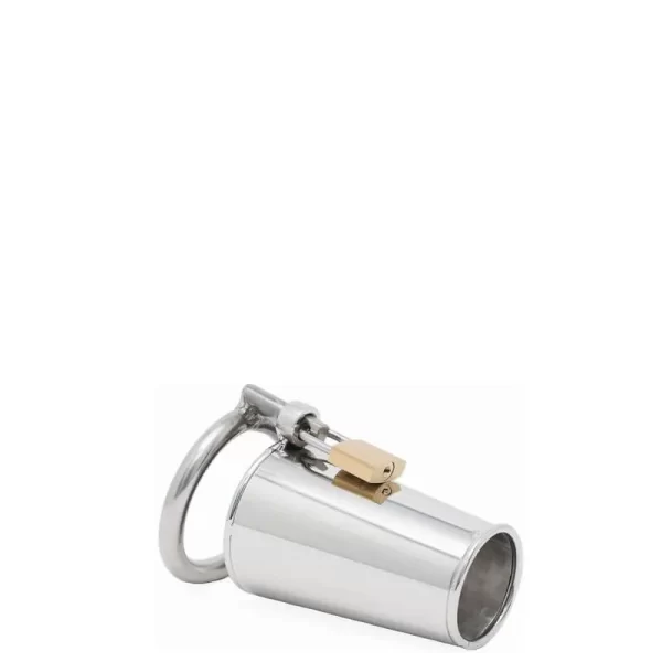 Cinto de Castidade Masculino em Aço Inoxidável Modelo Fechado Com Abertura na Ponta Com Anel Para Escroto e Cadeado - Male Chastity Device - Image 4
