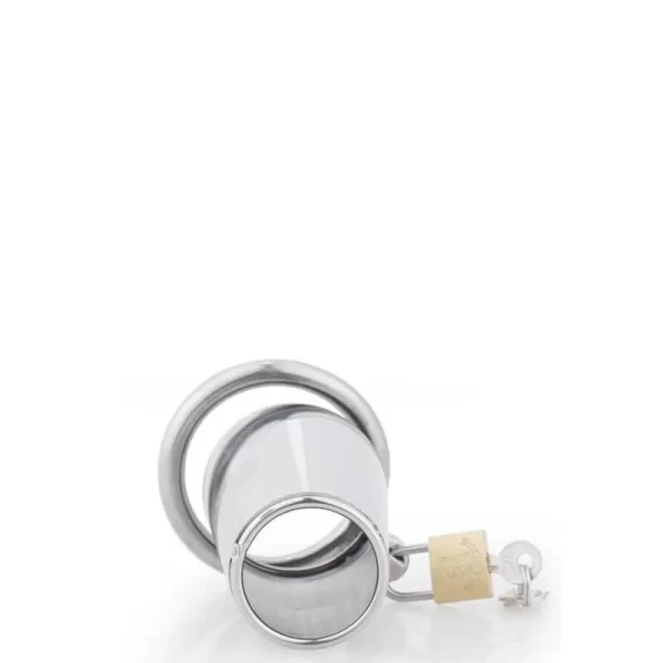 Cinto de Castidade Masculino em Aço Inoxidável Modelo Fechado Com Abertura na Ponta Com Anel Para Escroto e Cadeado - Male Chastity Device - Image 3