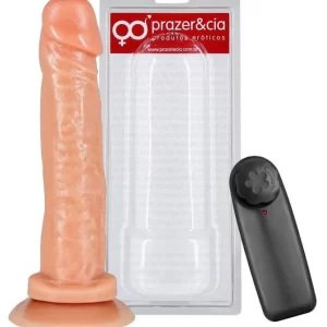 Pênis Realístico 21,5 cm X 4,0 cm com Ventosa e Vibro com Controle Remoto com Fio Garanhão 9 B - Prazer e Cia