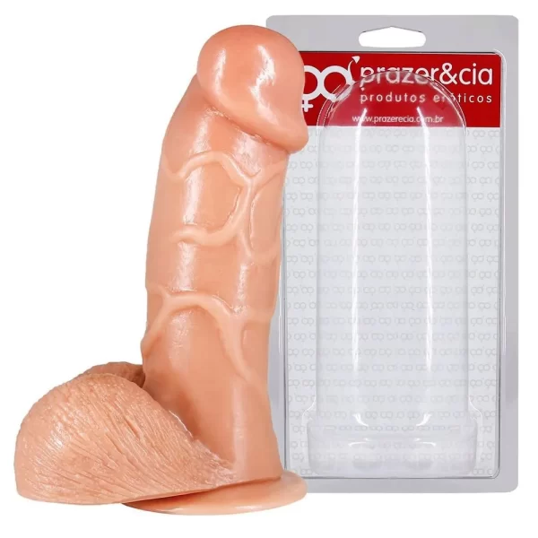 Pênis Realístico com Escroto 18,5 cm X 4,8 cm com Ventosa Real 7 B - Prazer e Cia