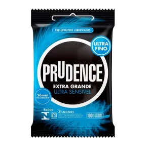 Preservativo Extra Grande Ultra Sensível Prudence Maior e Mais Fino - 3 unidades