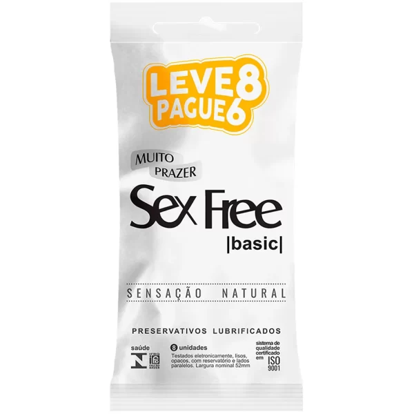 Preservativo Sensação Natural Sex Free Basic - Com 8 unidades