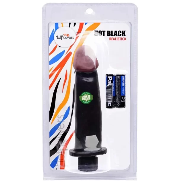 Prótese Realística com Vibro Multivelocidade 18 cm X 4,5 cm Hot Black - Hot Flowers - Imagem 2