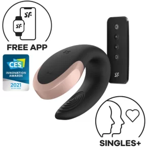 Satisfyer Double Love - Vibrador Para Casal Recarregável Em Silicone À Prova D´Água Com 10 Modos de Vibração Pelo Controle Remoto e Controle Por Aplicativo à Distância Com Vibrações Personalizadas