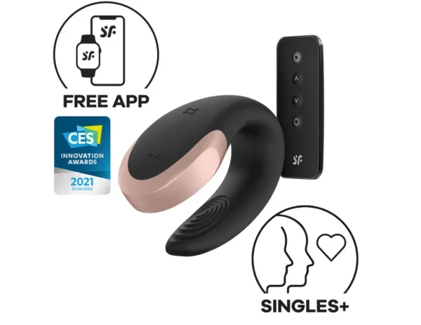 Satisfyer Double Love - Vibrador Para Casal Recarregável Em Silicone À Prova D´Água Com 10 Modos de Vibração Pelo Controle Remoto e Controle Por Aplicativo à Distância Com Vibrações Personalizadas