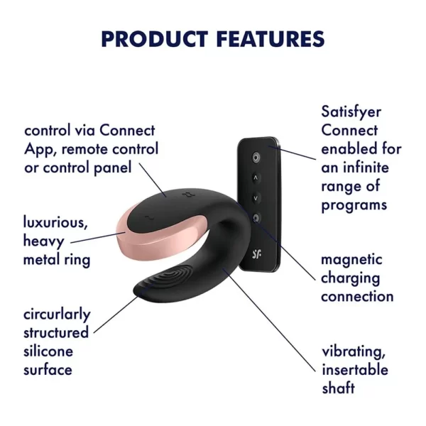 Satisfyer Double Love - Vibrador Para Casal Recarregável Em Silicone À Prova D´Água Com 10 Modos de Vibração Pelo Controle Remoto e Controle Por Aplicativo à Distância Com Vibrações Personalizadas - Image 2