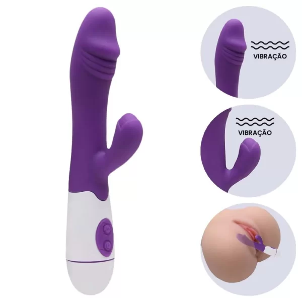 Vibrador Recarregável em Silicone Com 30 Modos de Vibração Com Glande e Estimulador de Clitóris - Imagem 3