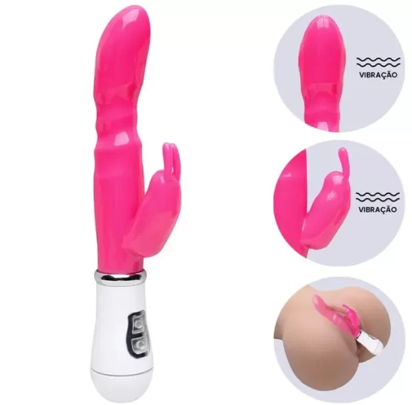Vibrador Recarregável em Silicone Ponto G Com Estimulador de Clitóris com 8 Vibrações - Imagem 9